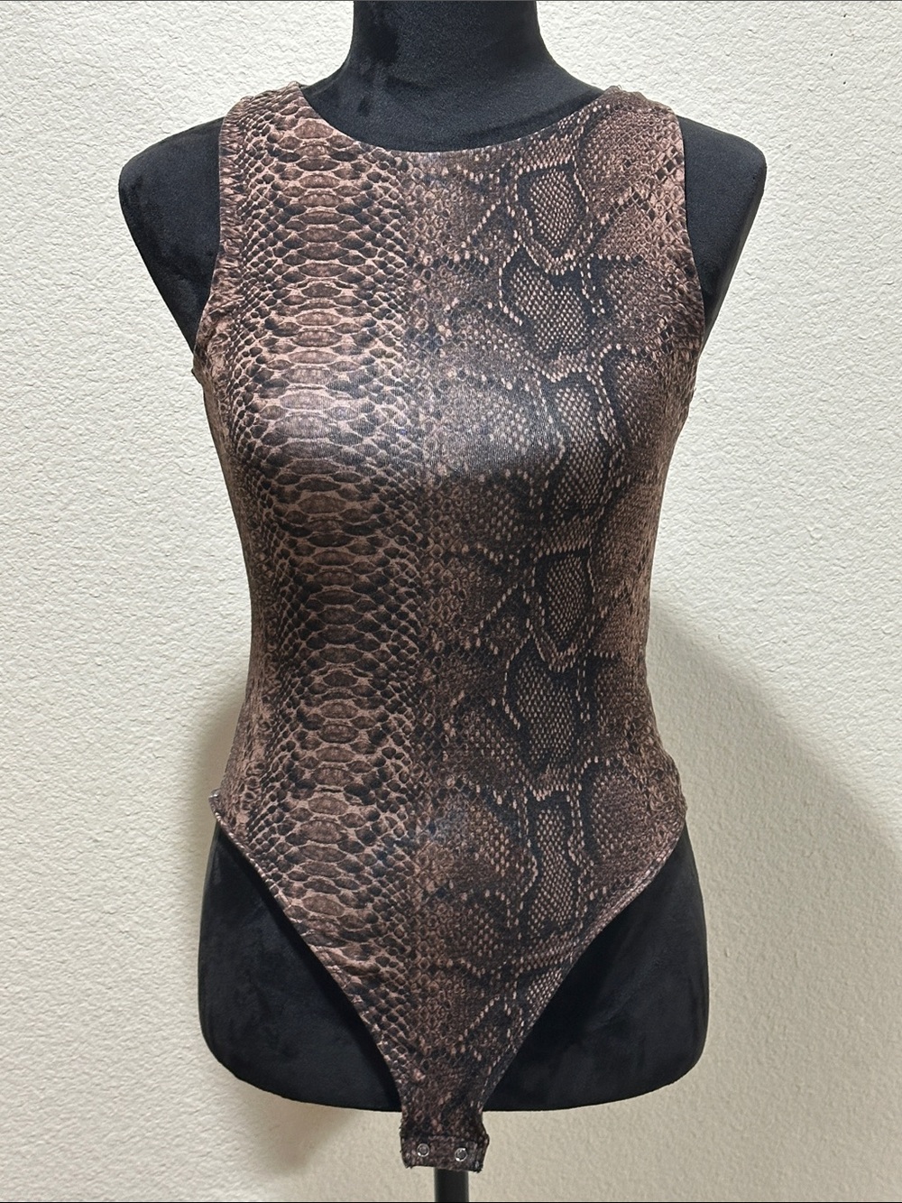 Brown Snake-Print Bodysuit